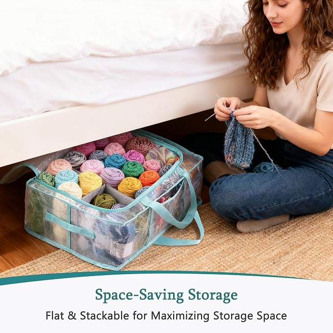 MYBAGZING Clear Yarn Storage Bags, 21" Large Flat Under Bed Yarn Organizer with Zipper & Handles, Stackable Knitting and Crochet Storage for Closet Shelves, Craft Room, Yarn Skeins, Hooks & Needles - Image 4