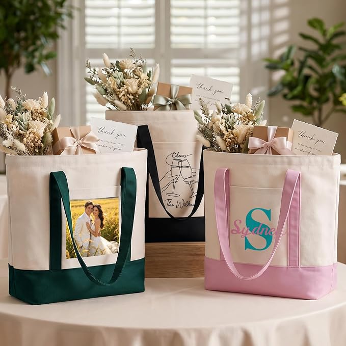 Custom Canvas Tote Bags Bulk with Logo 1 | 6 | 10 | 30 | 50 | 100 Pack Personalized Reusable Grocery Shopping Bags - Image 2