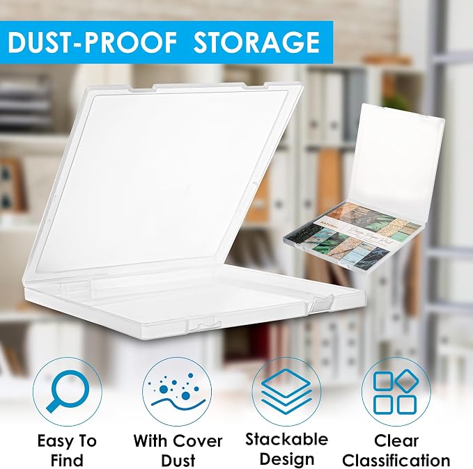 CraftGenes 12x12 Scrapbook Paper Storage, 6 Pack Stackable Containers | Clear PP; 13.58 x 12.4 x 1.1 in; Integrated U-Latch; Fits Cardstock, Vinyl Sheets, Stickers and Die Cuts - Image 4