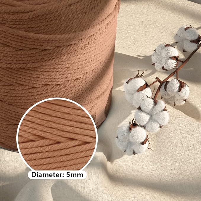 Macrame Cotton Cord 5mm x 328yds, ZUEXT Natural Handmade Brick Red Cords 4 Strands Knitted Rope String for Craft Wall Hanging Weaving Tapestry Dream Catchers Hanger DIY Gift (300m) - Image 3