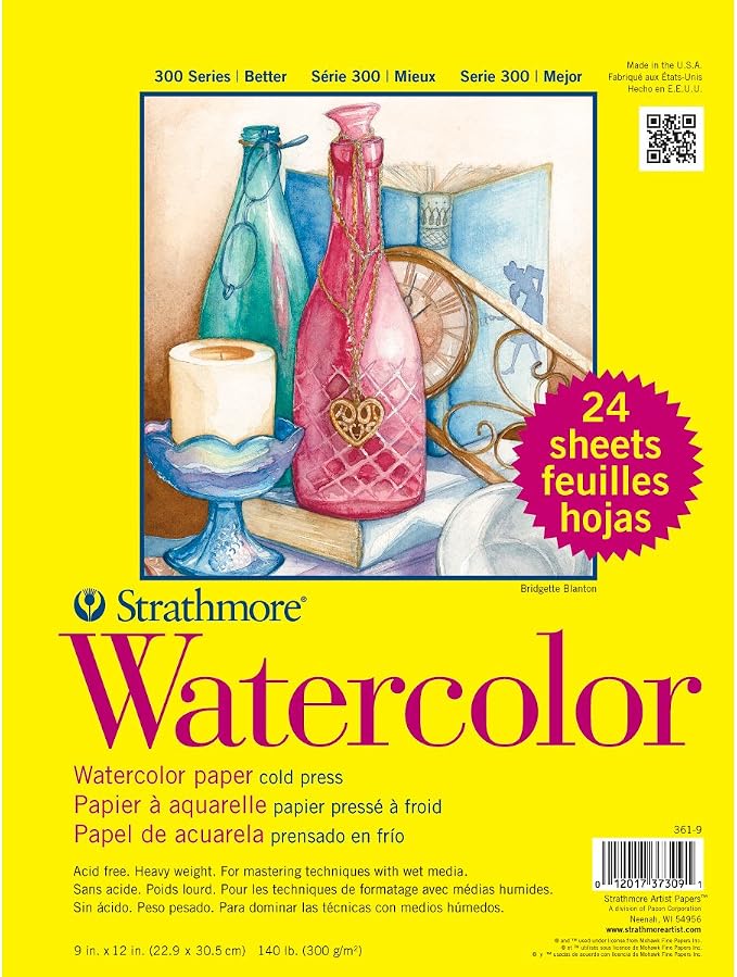 Strathmore 300 Series Watercolor Paper Pad, 9x12 inches, 24 Sheets (140lb/300g) - Artist Paper for Adults and Students - Watercolors, Mixed Media, Markers and Art Journaling by StrathmorePaper