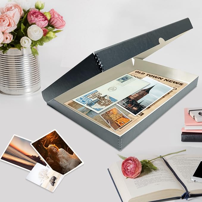 Lineco Clamshell Archival Storage Box, 16.5x20.5x1.75 Inch, Gray, Pack of 2 | Acid-Free with Metal Edge Boxboard, Organize and Store Photos Documents Cards Negatives Magazine Prints Family Records DIY - Image 7