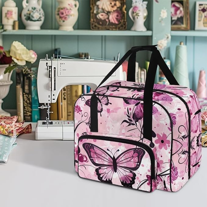 Pink Butterfly Cover for Sewing Machine Flower Sewing Machine Cover Dust Cover Large Sewing Machine Cover Sewing Bags and Totes Organizer Gifts for Mother Parents Home - Image 2