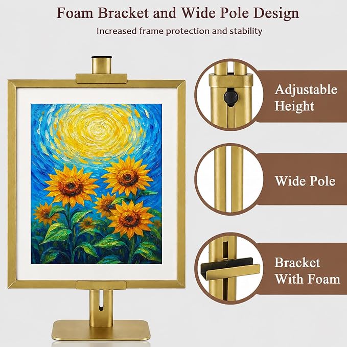 24''Adjustable Metal Tabletop Easel, Picture Frame Stand | Heavy-Duty Metal Display Stand for Artworks, Photos, Signs, Fits Most Frames up to 1.26" Thick (Gold) - Image 7