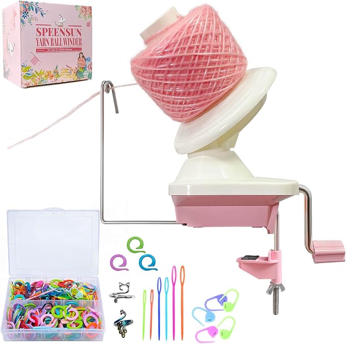 SPEENSUN 3.5 OZ Yarn Winder, 258-Piece Crochet Accessories Kit | Easy Install Knitting Ball Maker: 250 Stitch Markers, 6 Plastic Needles, 2 Guide Rings & Storage Box by SPEENSUN