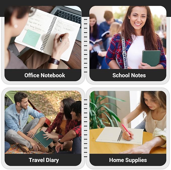 EUSOAR Spiral Notebooks, 12 Packs A5 5.5"x8.3" 120 Pages Hardcover Lined Travel Writing College Ruled Notebooks, Memo Notepad Sketchbook, Students Office Business Subject Diary Book Journal-Dark green - Image 5