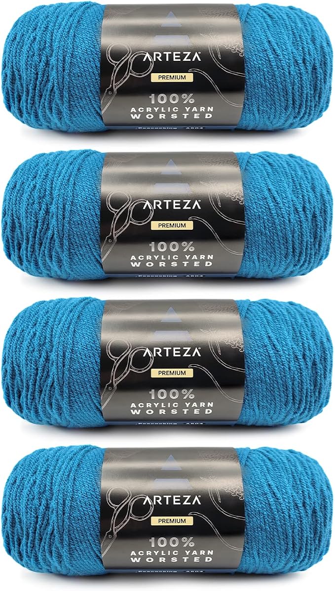 ARTEZA Acrylic Yarn for Crocheting, 4 x 200-g Skeins of Worsted Yarn for Knitting, Peacocking A504, Knitting & Crochet Supplies by ARTEZA