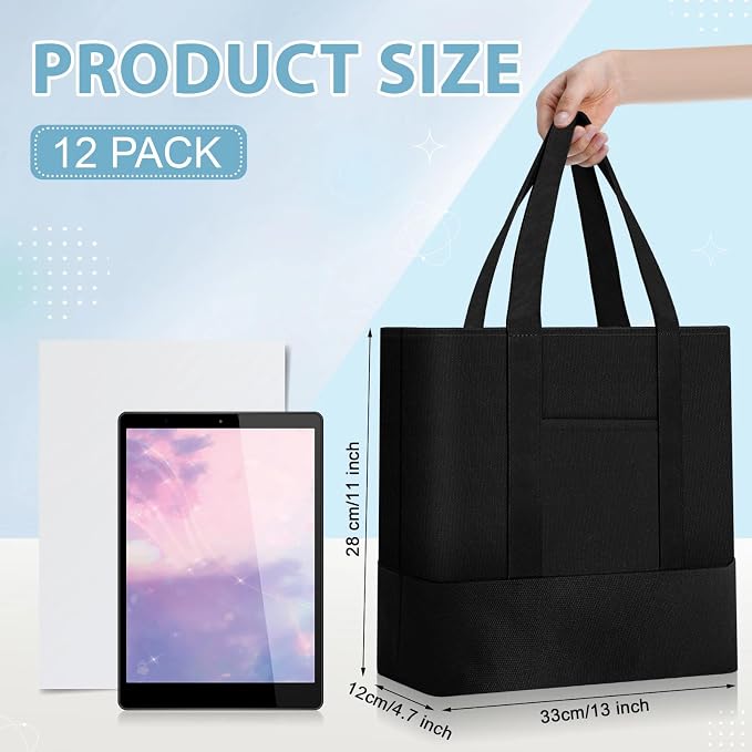 Sanwuta 6 Pcs Mini Canvas Tote Bags Bulk with Pocket Small Sublimation Blank Canvas Tote Reusable Grocery Bag for Women, DIY Craft (Classic Black) - Image 2