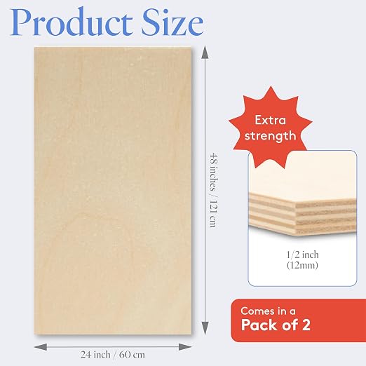 Baltic Birch Plywood 24 x 48 x 1/2 Inch - 12 mm Craft Wood, Pack of 2 B/BB Grade, Stronger Than Basswood or Balsa, Perfect for Laser, CNC Cutting, Wood Shelves by Woodpeckers - Image 2