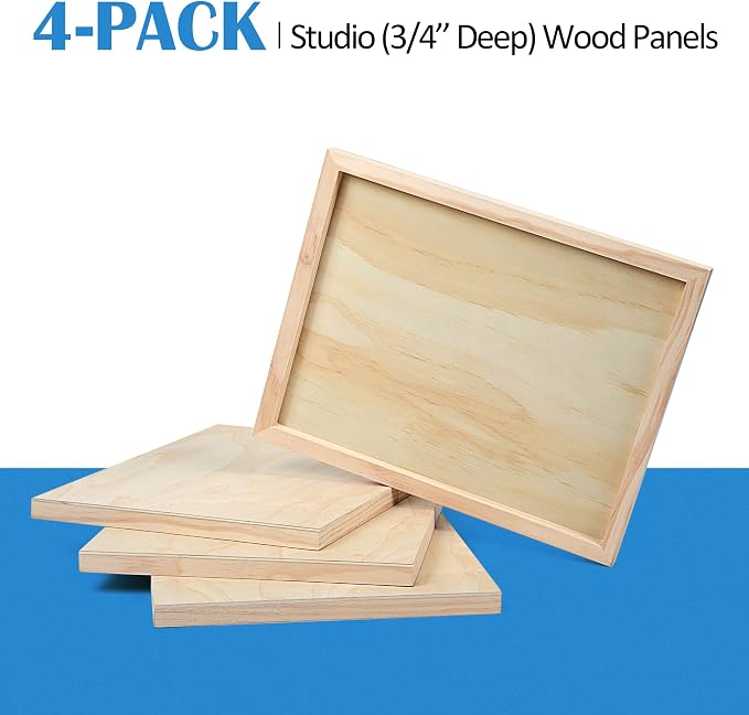 4 Pack 11x14’’ Unfinished Birch Wood Panels Kit for Painting | Studio 3/4’’ Deep Wooden Canvas, Cradle Boards for Acrylic Pouring, Encaustic, Crafts, Epoxy Resin, Laser Engraving Cutting - Image 8