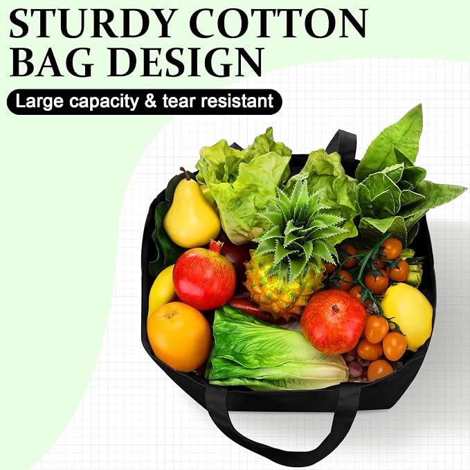 Reginary 12 Pack Canvas Grocery Bag Large Shopping Tote Bag,Black - Image 5
