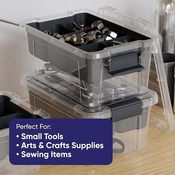 Superio Small Storage Container Organizing Bin with Removable Tray Plastic Tools, Sewing, Crafts Box, 3.5 Qt. - Image 7