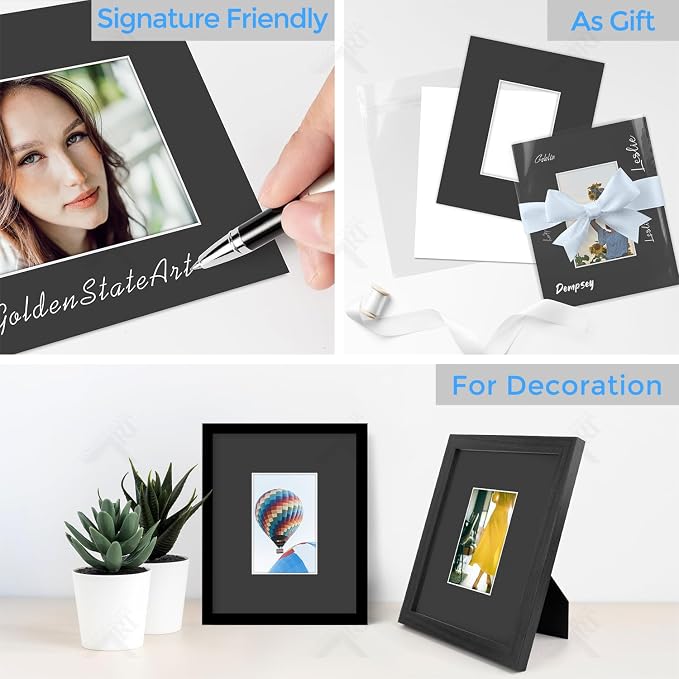 Golden State Art 5 Pack Black Mat 8x10 for 4x6 Photo Matte+Backings+Bags | Acid-Free,4-Ply Thick,Pre-Cut Kit Mattes,White Core,Bevel Cut,For Photos, Pictures,Artwork, Poster or Print Display - Image 6