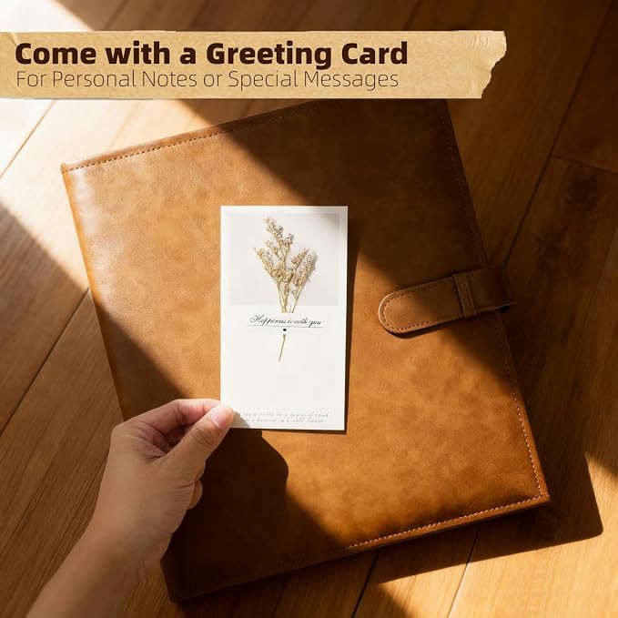 Vienrose 13"x11" Scrapbook Album Gift Set Faux Leather DarkBrown 60 Pages | 3 Ring Scrapbook With 60 Kraft Pages, 30 Plastic Sleeves, Blank Scrapbooks, Photobook, Valentine Gift Wedding Anniversary - Image 7