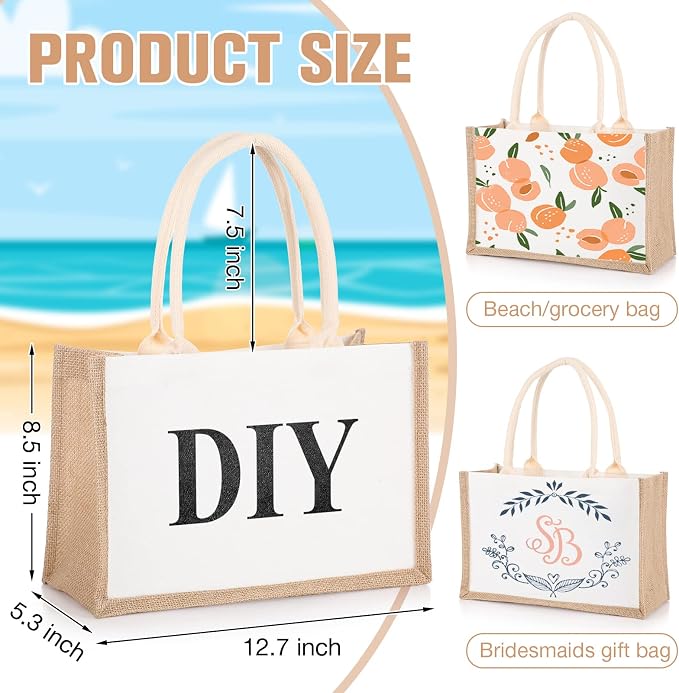 Reginary 16 Pack Burlap Tote Bags Jute Tote Bags with Handles Reusable Blank Canvas Grocery Bag for Women Bridesmaid Wedding Gift DIY Beach Shopping, 12.6 x 8.3 x 5.1 Inch - Image 4