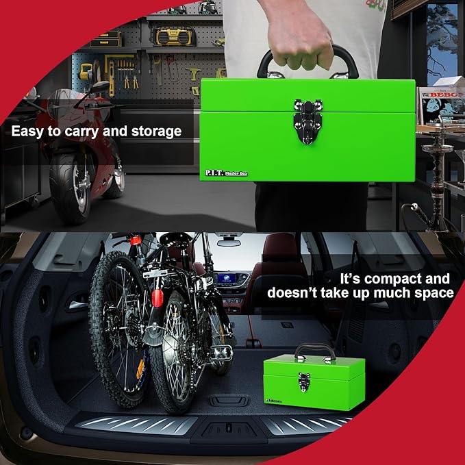 P.I.T. Metal Tool Box 12 Inch,Portable Small Toolbox with Latch,Green | Removable Metal Tray,Thickened Steel with Powder Coat Finish,Easy to Carry with a Comfortable Handle - Image 6