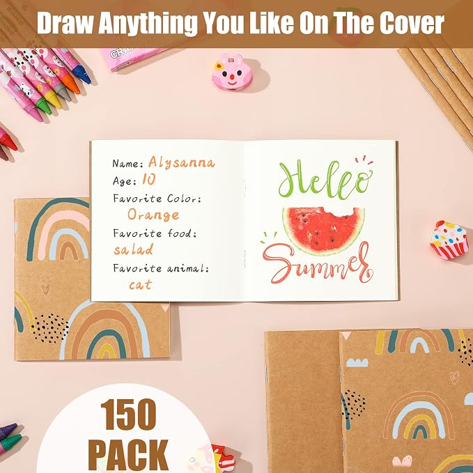 Thenshop 150 Pack Mini Notebooks Bulk 4x4 Inch Blank Pocket Journals,Kraft | Unlined Pages with 24 Sheets Each Compact Journals for Kids Students Classroom Rewards Party Favors Travel Notes Creative - Image 3