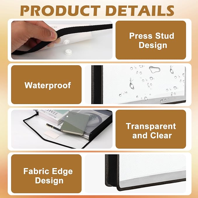 12 PCS 11 x 17 Inch Expandable Tabloid Size Document Folder with Label A3 Plastic Folders for Documents Black Expanding File Wallet Envelope Size Waterproof Clear Plastic File Pouch for Office - Image 3