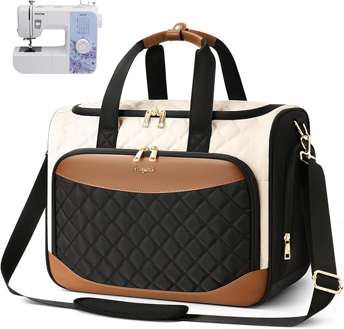 Arcoyard Sewing Machine Carrying Case with Base Plate, Shoulder Strap, Sewing Machine Bag Fits Most Standard Sewing Machines and Storage Sewing Accessories, for Brother, Singer, Janome, Beige Brown by Arcoyard