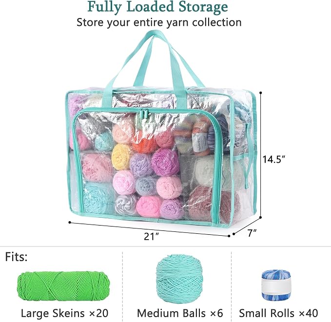 MYBAGZING Clear Yarn Storage Bags, 21" Large Flat Under Bed Yarn Organizer with Zipper & Handles, Stackable Knitting and Crochet Storage for Closet Shelves, Craft Room, Yarn Skeins, Hooks & Needles - Image 2