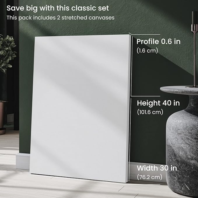 ARTEZA Stretched Canvas, 30 x 40 Inches, Pack of 2, Blank White Large Canvas for Painting for Acrylic, Oil and Gouache Paints - Image 4
