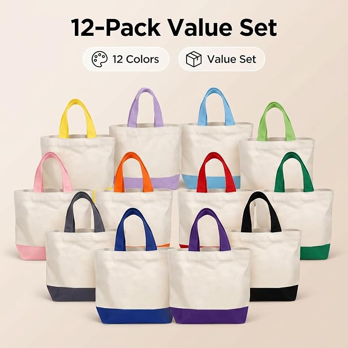 6/12/24/48 Pack Large Canvas Tote Bags Bulk with Handles 18.5 x 15 Inch-Blank Reusable DIY Birthday Party Gift for Women Men - Image 4