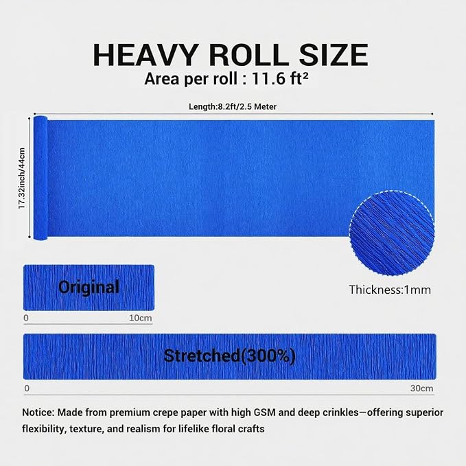 Heavy Crepe Paper for Flower Making, DIY Crafts | Italian-Quality Crepe Paper with 300% Stretch | Papel Crepe de Colores Paquete - Image 4