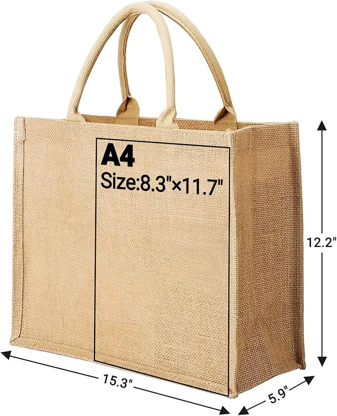 Segarty Tote Bags, 3 Pack Large Burlap Jute Reusable Canvas Gift Favors Bag with Handles Blank Tote Bulk for Bridesmaid Wedding, Women Market Grocery Shopping, Bachelorette Party, Beach Trip, DIY - Image 4