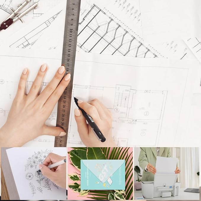 100 PCS 11x17 Inch Translucent Vellum Paper 60 GSM Drafting Vellum Tracing Paper Sheets White Translucent Invitation Paper for Drawing Sketching Wedding Architecture Building Ink (Can't Print) - Image 5