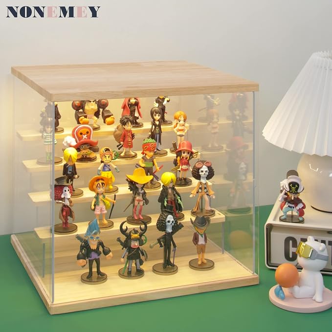 NONEMEY Acrylic Display Case with Light, Upgraded 3 Color Light & Adjustable Brightness Showcase , 5 Tier Dustproof Clear Toy Organizer Box for Action Figures, Collectibles,12.4x12.2x12 in - Image 3