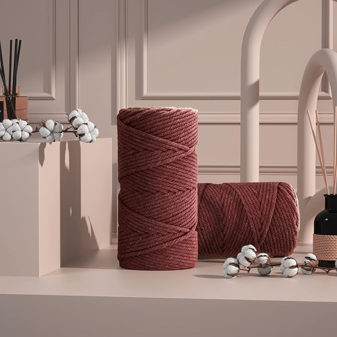 ZUEXT Macrame Cord, Red Wine, 5mm x 109yds Cotton String Macrame Yarn | 100% Natural Handmade, 4 Strands Twisted Cotton Rope, For Wall Hanging Plant Hangers Gift Wrapping Tapestry DIY Crafts, 100m - Image 6