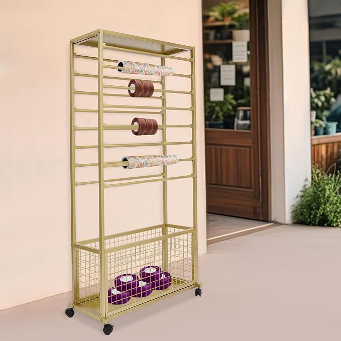 Ribbon Holder Organizer Rack, 16-Layer Ribbon Holder with Wheels | Double-Sided 16-Layer Ribbon Holder with Wheels, Wrapping Paper Ribbon Display Rack Storage Shelf for Craft Room by Venionwa