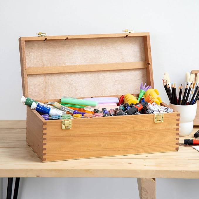 Large Solid Beechwood Art Supply Storage Box | Artist Storage Organizer with Drawer for Paintbrushes, Paints, and Pastels - Image 7