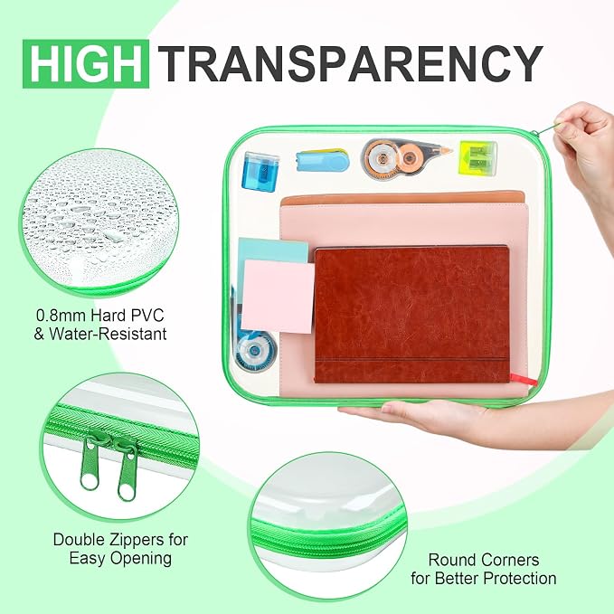 4 Pcs Hard Clear Zipper Case Makeup Bags Plastic Zipper Pouch Transparent Storage Box Containers for Cosmetics, Snacks, Building Blocks, Puzzles(Clear,13.8 x 11.8 x 2 in,Fluorescent) - Image 3