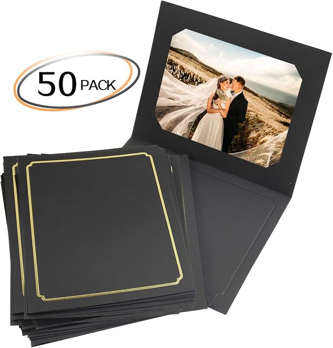 Golden State Art 50 Pack, Black with Gold Lining, Cut Corner Photo Folders for 6x8/8x10 Pictures, Perfect for Weddings, Birthdays, Christmas, Graduation, and Special Events - Image 3
