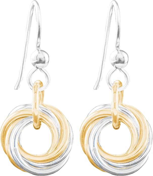 Dainty Two-Tone Silver and 14K Gold Fill Love Knot Drop Earrings for Women | Lightweight 7/8 inch dangle; hypoallergenic nickel-free; mixed metal; minimalist; handmade jewelry gift for women by Tahmi by Tahmi
