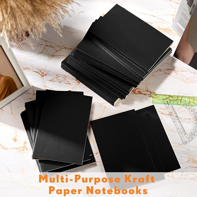 100 Pcs A5 Journals Notebooks Bulk,Black,Blank | Kraft Softcover Small Notebooks 5.5 Inch x 8.3 Inch Notepads with 60 Page 30 Sheet for Writing Sketch Travel Office Supplies - Image 7