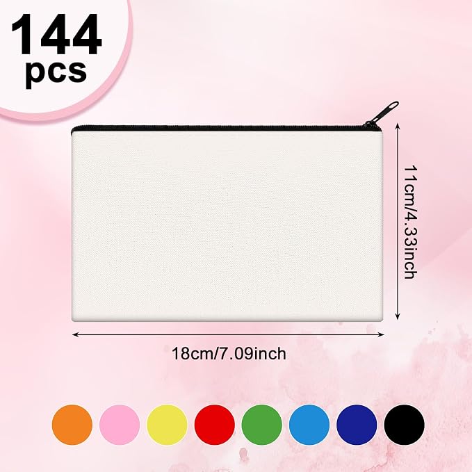 Silkfly 144 Pack Blank Canvas Zipper Pencil Pouch Bulk DIY Bags Sublimation Makeup Pouch White Multipurpose Toiletry Bag for Stationery Makeup Travel Cosmetic Toiletries Crafts Storage - Image 2