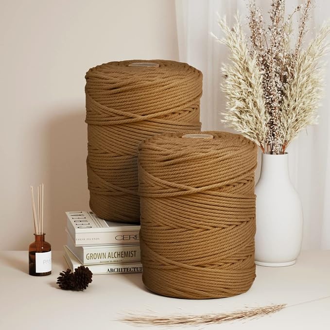 ZUEXT Macrame Cord, Caramel, 5mm x 328yds Cotton String Macrame Yarn | Natural Handmade, 4 Strands Twisted Cotton Rope, for Craft Wall Hanging Weaving Tapestry Dream Catchers Hanger DIY Gift, 300m - Image 4