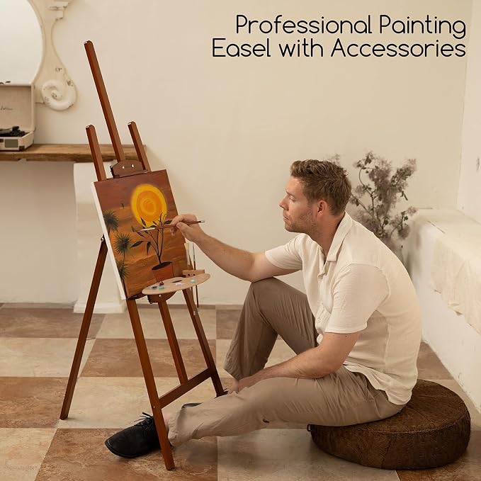 MEEDEN Easel Stand for Painting: A Frame Wooden Display Easel Stand for Canvas up to 59", Adjustable Lyre Beech Wood Artist Easel with Brush Holder, Washer for Painting, Display, Wedding Sign, Walnut - Image 6