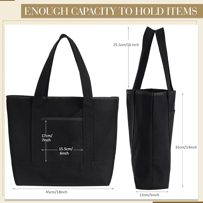 Reginary 16 Pcs Women Canvas Tote Bag 18 Inch Reusable DIY Bag,Black - Image 5