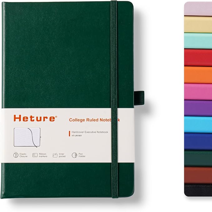 Heture Hardcover Journal Notebooks, A5 Lined Notebook for Writing and Work, 160 Pages 100 GSM Thick Paper, Ruled Notebooks Bulk with Elastic Closure, Hardcover Notebook for Work, School, Travel, Note Taking (Forest Green, 1 Pack) by HetureOffice