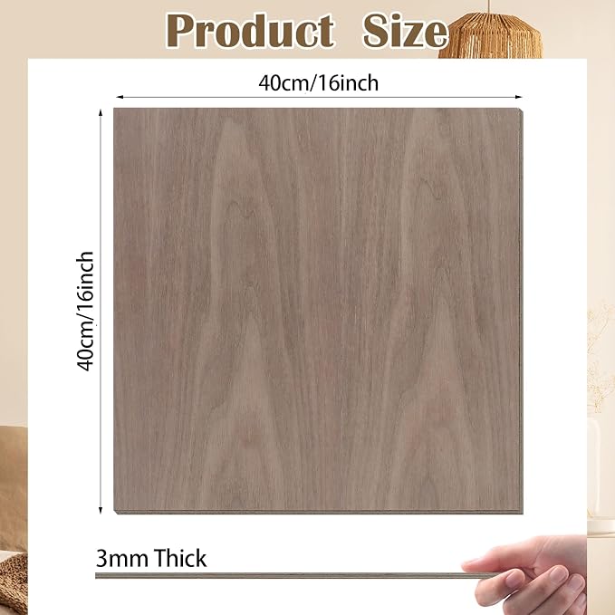 24 Pcs Walnut Unfinished Wood Craft, 16 x 16 x 1/8 Inch - 3mm Thick Walnut Unfinished Plywood for Laser Cutting & Engraving, School DIY Projects, Painting, Fretwork, CNC Cutting, and Wood Burning - Image 2