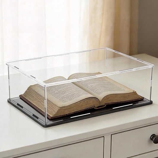Display Case for Book & Stamps, Flat Acrylic Box for showcaseing Coins, Cards, Photos, Album, Jewellery, Books and Collectibles 16 (L) × 13 (W) × 5 (H) inch