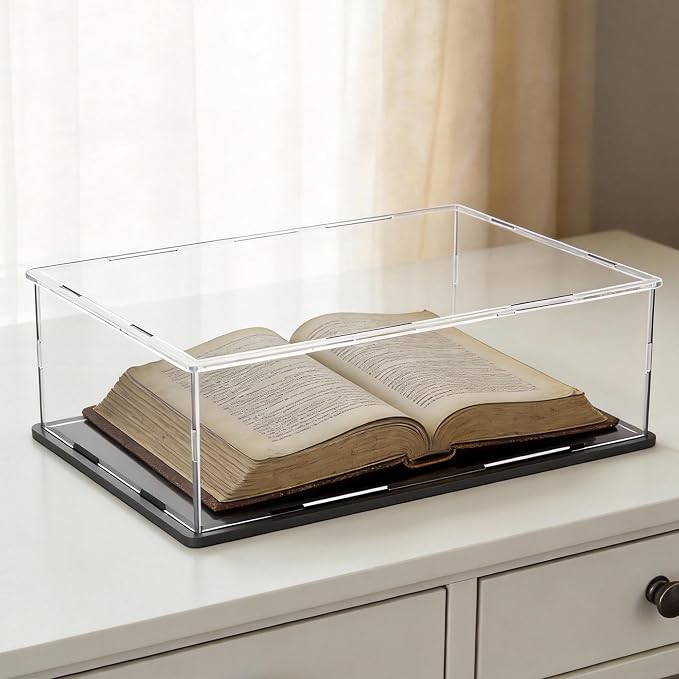 Display Case for Book & Stamps, Flat Acrylic Box for showcaseing Coins, Cards, Photos, Album, Jewellery, Books and Collectibles 13 (L) × 13(W) × 5 (H) inch by hopeme