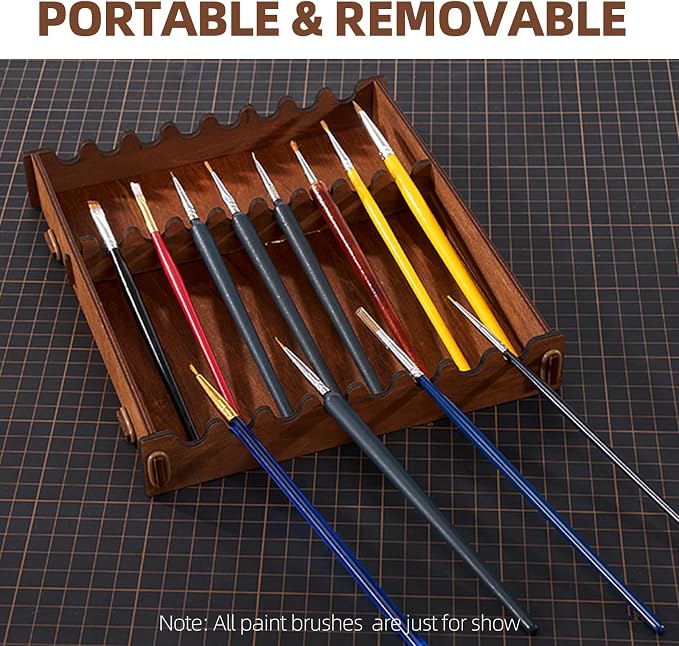 50 Holes Wooden Paint Holder Rack for Model Paints, Painting Brushes | 1.42" Dia Holes Fit 10/12/18/24ml Model Paints, Includes 1 Drawer, 25 Brush Holes, Painting Brush Holder wth 24 Slots - Image 6