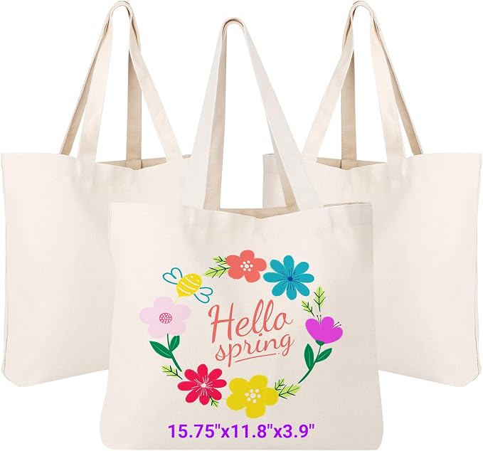 Segarty Small Canvas Tote Bag for Women, 3 Pack 15.75x11.8x3.9 Blank Canvas Tote Bags, Reusable Tote Bag with Natural Cotton and Shoulder Strap, Bulk for DIY, Grocery Shopping, Beach, Travel，Gift by Segarty