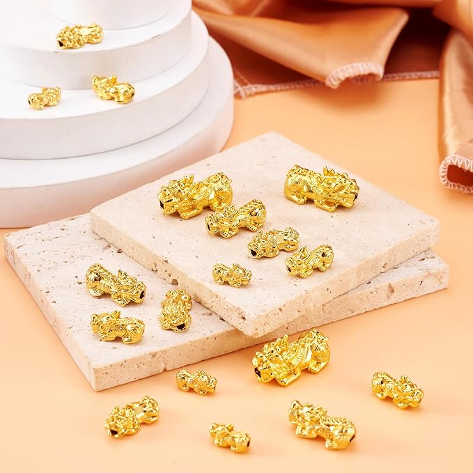 Craftdady 20Pcs 24K Gold Plated Pixiu Spacer Bead 3D Metal Alloy Fengshui Bead 5 Sizes for for Attracting Wealth Good Luck DIY Bracelet Jewelry Craft - Image 5