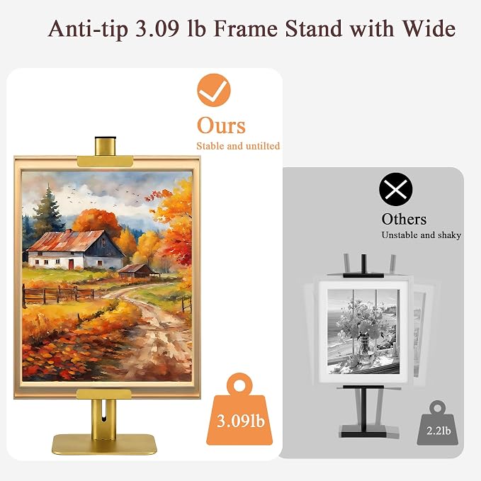 24''Adjustable Metal Tabletop Easel, Picture Frame Stand | Heavy-Duty Metal Display Stand for Artworks, Photos, Signs, Fits Most Frames up to 1.26" Thick (Gold) - Image 4
