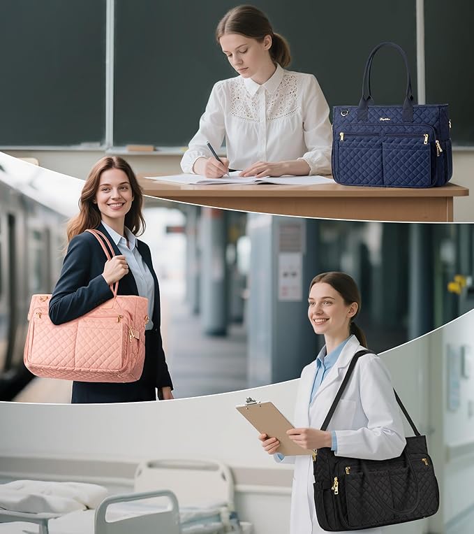 Bagstellar Teacher Tote Bag for Women, 15.6" Laptop Work Tote Computer Bag | Quilted Bible Nurse Bag with 40oz Cup Holder, Insulated Pocket & Strap, Large Laptop Briefcase for School Travel Office Gifts - Image 5